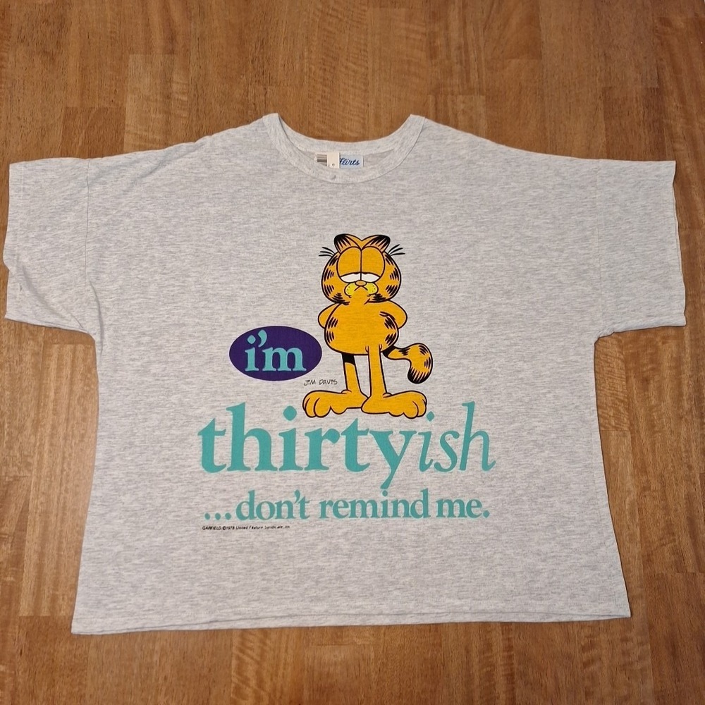 RARE Vtg 1990s Garfield SINGLE STITCH 'Thirtyish Don't Remind Me' T-Shirt NEW